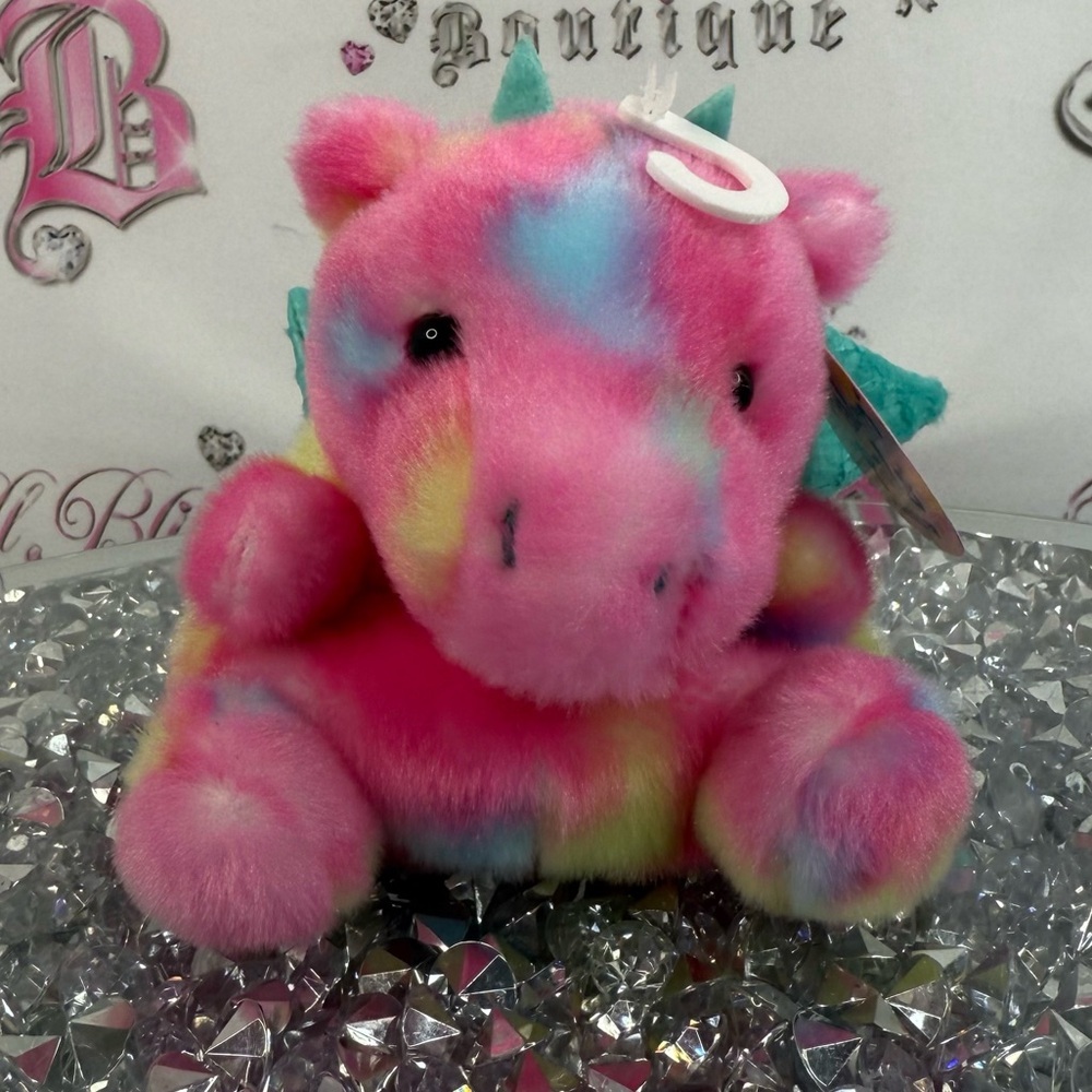 Palm pals dragon neon bright Rainbow Pink Plush Unicorn Stuffed Animal
